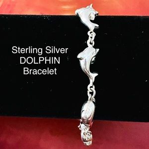 925 STERLING SILVER DOLPHIN LINK CHAIN BRACELET WOMANS